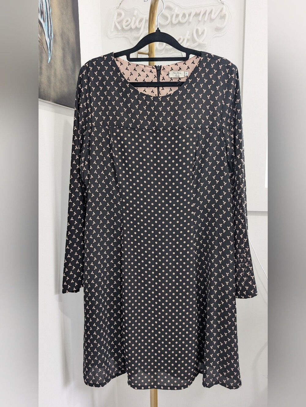 NWT Paul Brial Mixed Pattern Polka Dot & Floral Long-Sleeve Dress - Size  Large